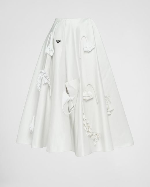 Prada White Embroidered Satin Midi-skirt