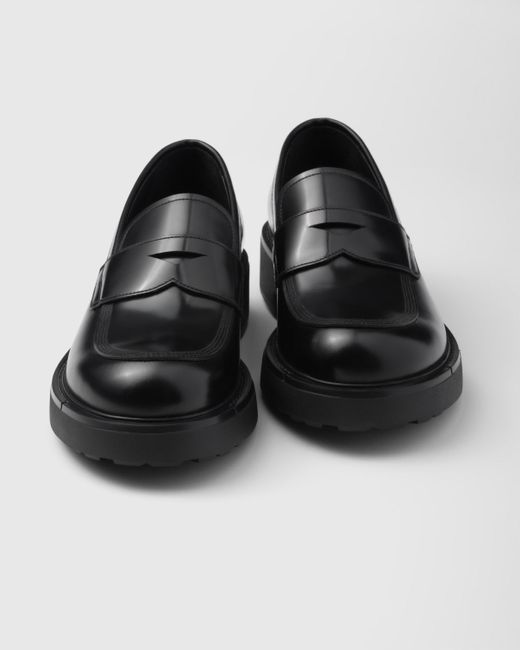 Prada Black Brushed Leather Loafers for men