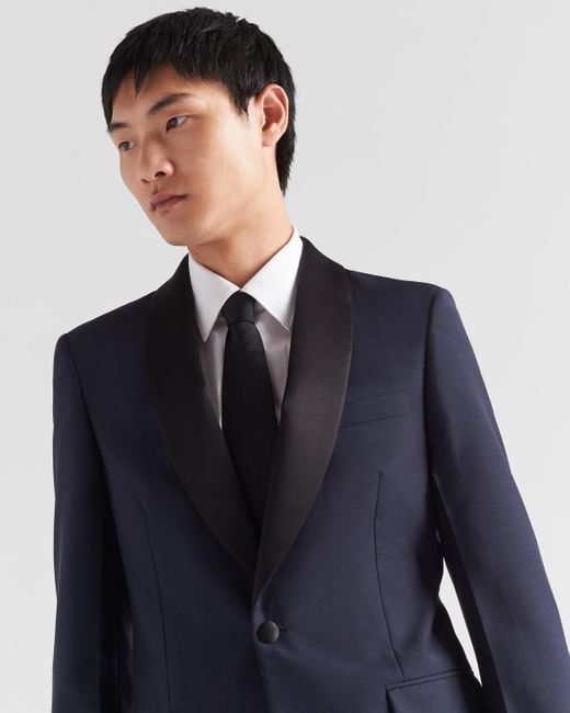 Prada Blue Single-Breasted Wool And Mohair Tuxedo for men
