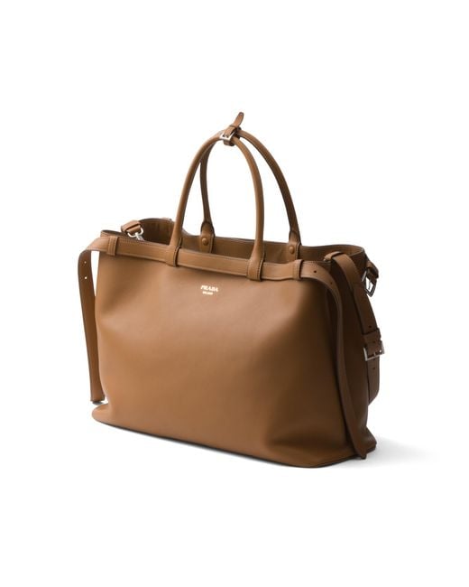 Prada Brown Buckle Leather Handbag With Double Belt for men