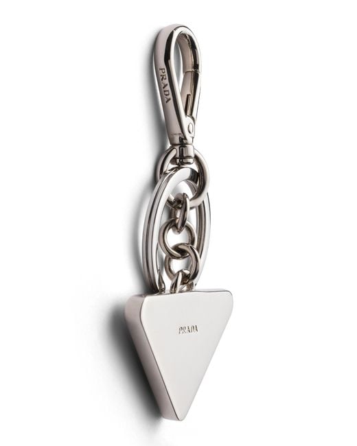 Prada White Saffiano Leather And Metal Keychain for men
