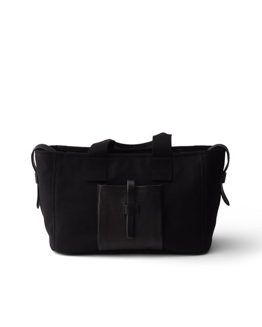 Prada Black Route Large Canvas And Leather Tote Bag