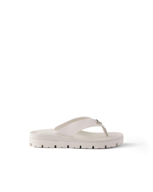 Prada White Rubber Thong Sandals, Size 7 for men