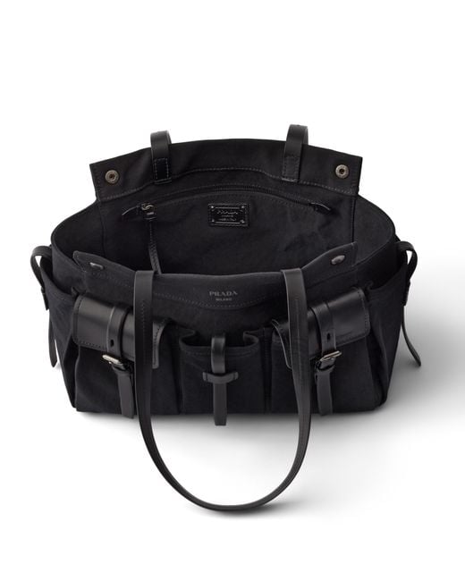 Prada Black Route Large Canvas And Leather Tote Bag