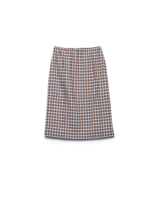 Prada White Checked Stretch Georgette Skirt