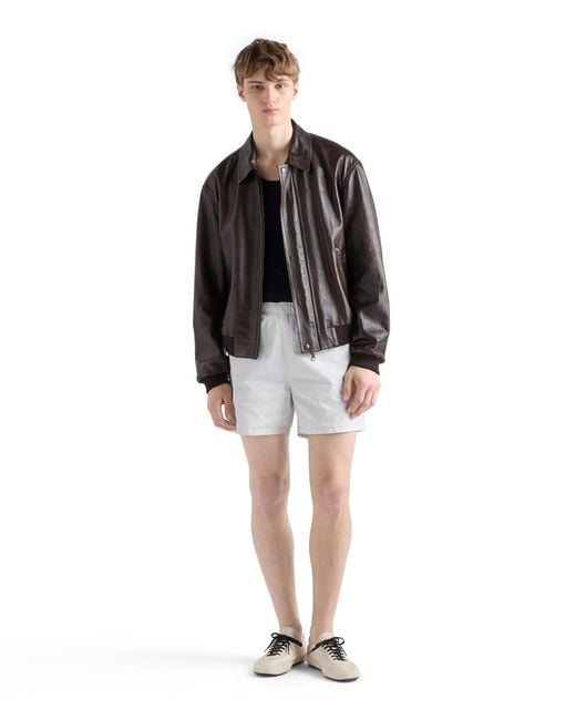 Prada Brown Nappa Leather Bomber Jacket for men