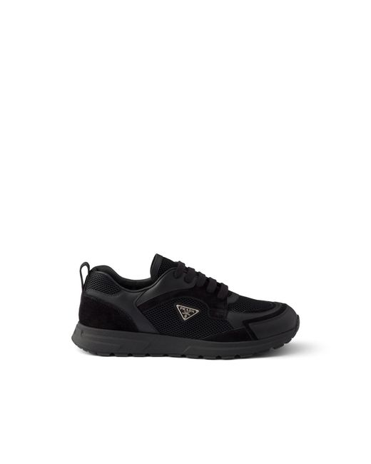 Prada Black Prax Leather And Fabric Sneakers, Size 5 for men