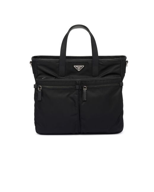 Prada Black Re-Nylon Saffiano Leather And Nylon Tote Bag for men