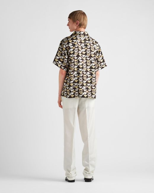 Prada White Short-sleeved Silk Twill Shirt for men
