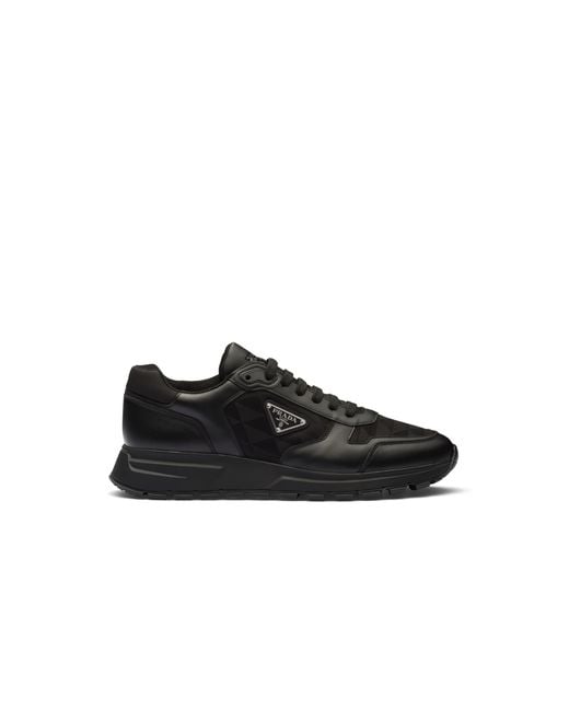 Prada Black Re-Nylon Brand-Plaque Leather And Nylon High-Top Trainers for men