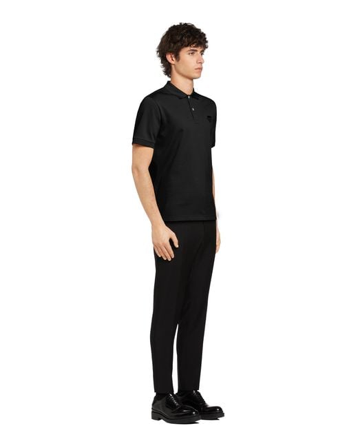 Prada Black Logo-Badge Slim-Fit Cotton-Piqué Polo Shirt Xxxl for men