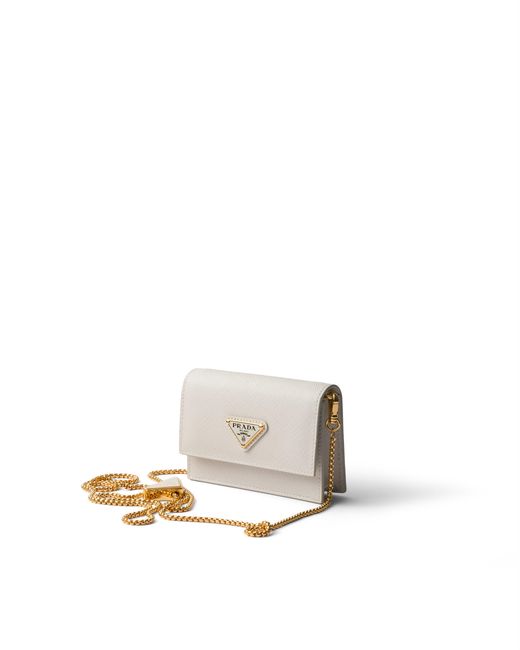 Prada Natural Saffiano Leather Card Holder With Shoulder Strap