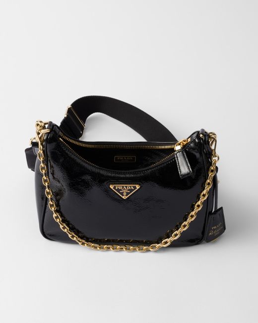 Prada Re-Edition 2005 Naplak Patent Leather Bag With Charm