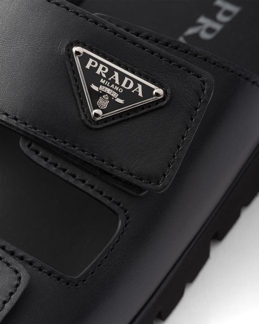 Prada Black Leather Strap Sandals, Size 5 for men