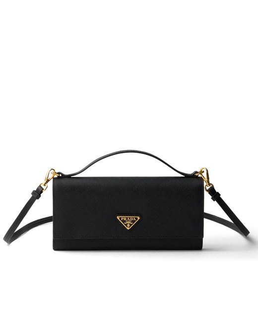 Prada Black Saffiano Leather Wallet With Shoulder Strap