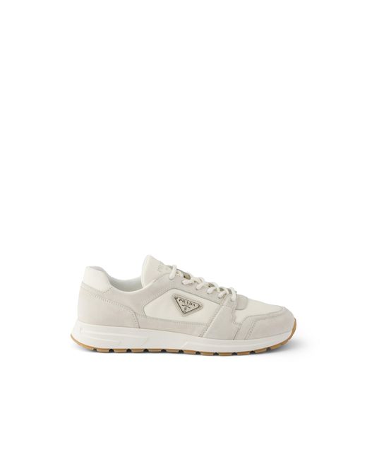 Prada White Prax Suede And Re-Nylon Sneakers, Cream for men