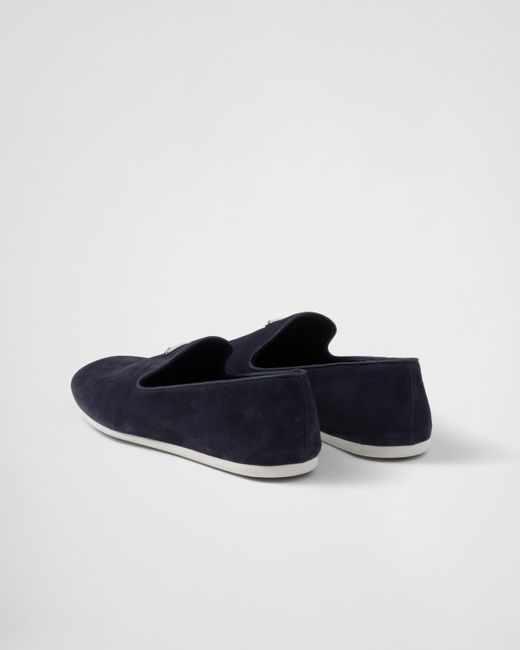 Prada Blue Suede Slip-On Shoes for men
