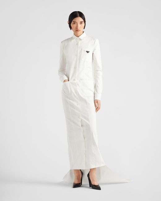 Prada White Long Gabardine Dress