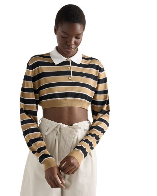 Prada Black Cropped Striped Silk Polo Shirt