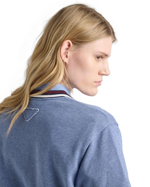 Prada Blue Cotton Fleece V-Neck Sweatshirt