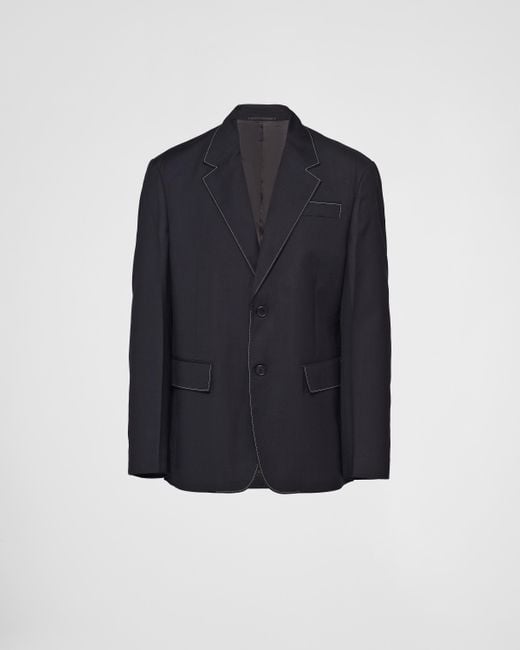 Prada Blue Single-Breasted Wool Jacket for men