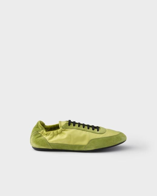 Prada Elastische Collapse Sneaker Aus Re-Nylon Und Wildleder in Green für Herren