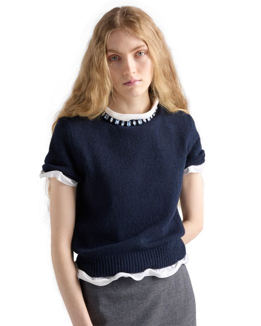 Prada Blue Wool And Cashmere Crew-Neck Sweater