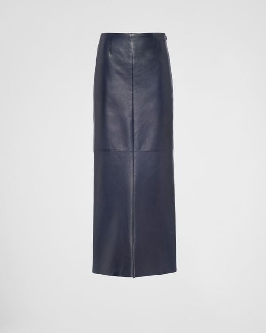 Prada Blue Long Nappa Leather Skirt
