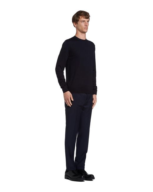 Prada Blue Crew-Neck Wool Jumper for men