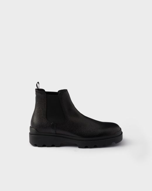 Prada Black Stamped Leather Chelsea Boots, Size 6 for men