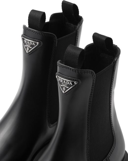 Prada Black Leather Monolith Ankle Boots 55
