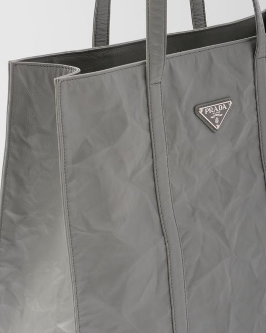 Prada Gray Medium Antique Nappa Leather Tote Bag