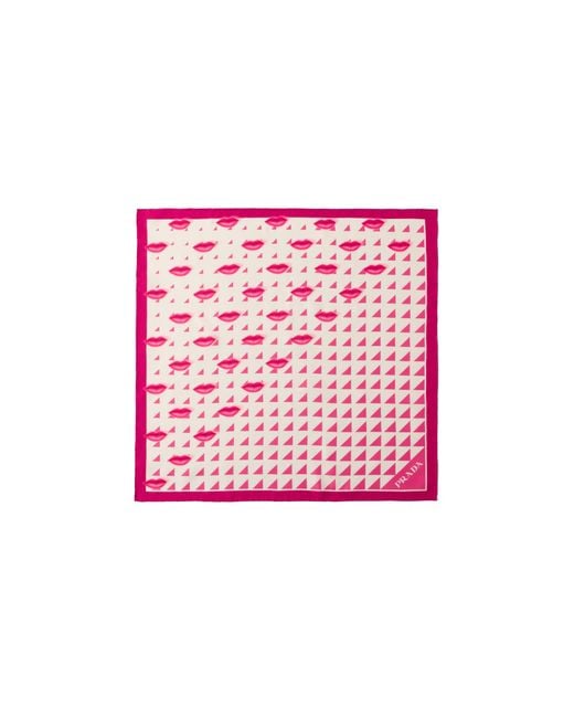 Prada Pink Printed Silk Twill Scarf 55