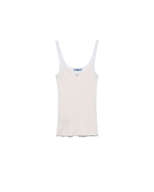 Prada White Ribbed Cotton Top