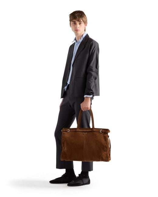 Prada Brown Bonnie Suede Tote Bag for men