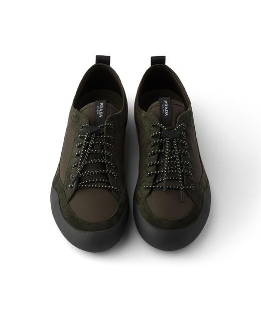 Prada Black Speedrock Re-Nylon And Suede Sneakers, Selva for men