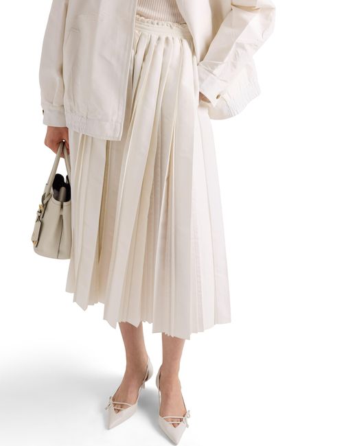 Prada White Pleated Silk Faille Skirt
