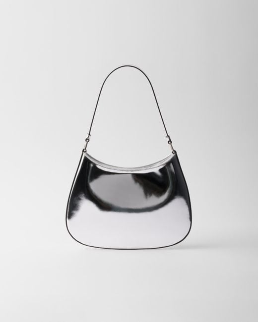 Prada White Cleo Printed Brushed Leather Shoulder Bag