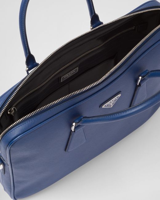 Prada Blue Saffiano Leather Work Bag for men