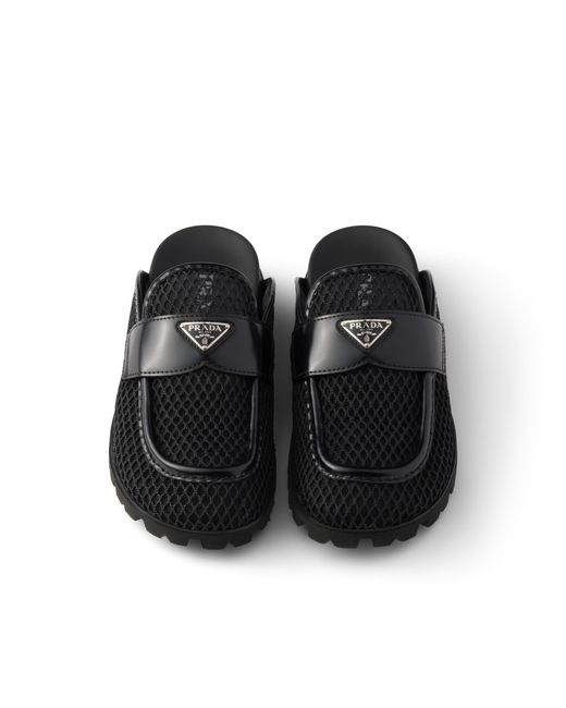 Prada Black Mesh Fabric Mules, Size 35