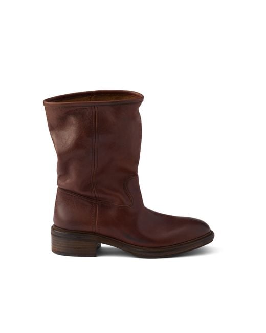 Prada Brown Vintage-Effect Leather Boots