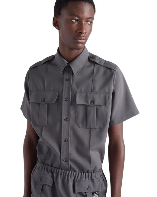 Prada Gray Short-Sleeved Technical Fabric Shirt for men
