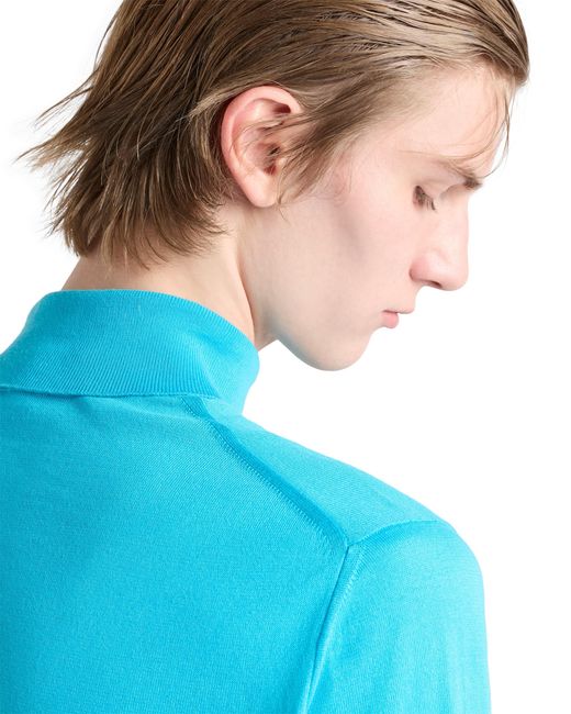 Prada Blue Cotton Turtleneck Sweater for men