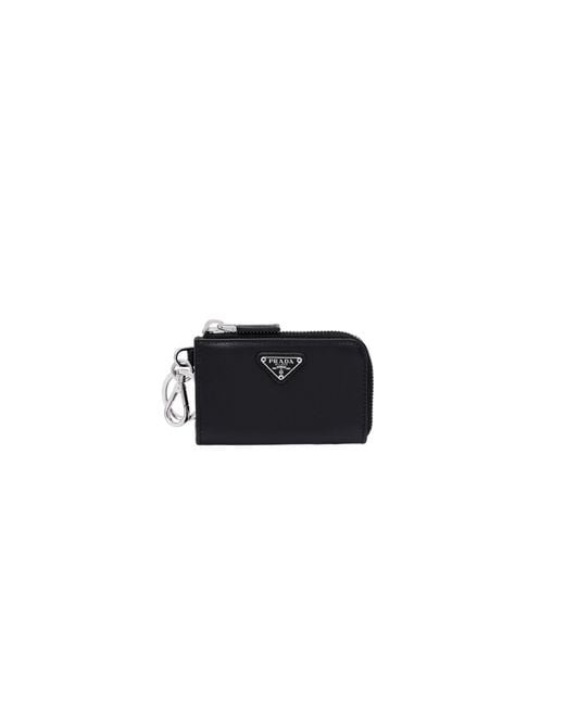 Prada Black Leather Pouch Keychain Wallet for men