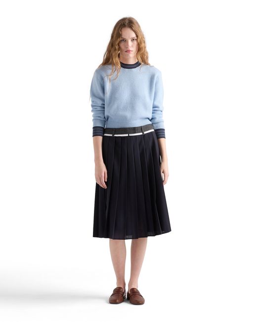 Prada Blue Cashmere Crew-Neck Sweater, Sapphire