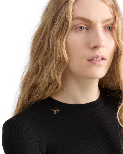 Prada Black Virgin Wool Crewneck T-Shirt