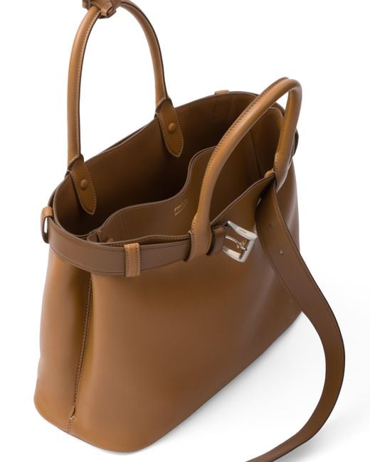 Prada Brown Buckle Large Leather Handbag With Belt