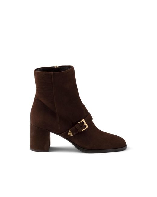 Prada Brown Suede Booties, Dark, Size 34