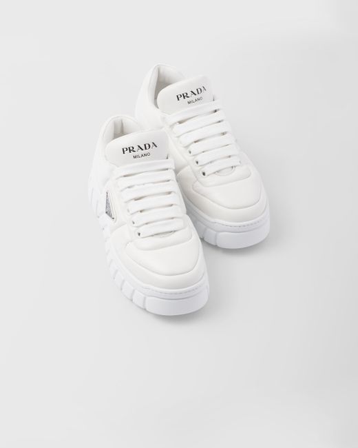 Prada White Padded Leather Triangle Sneakers