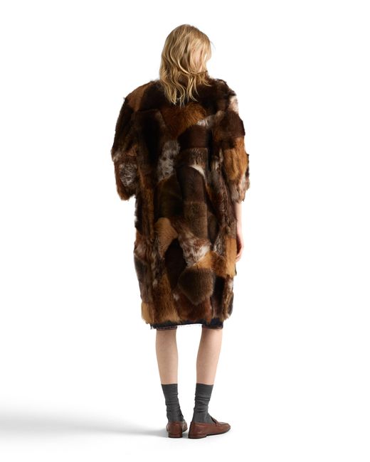Prada Brown Patchwork Shearling Coat